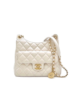 CHANEL Quilted Calfskin Medium Wavy CC Hobo Bag – White with Gold Hardware