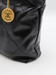 CHANEL 22 Handbag Medium - Black/White Logo with Gold Hardware