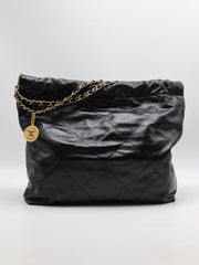 CHANEL 22 Handbag Medium - Black/White Logo with Gold Hardware