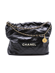 CHANEL 22 Handbag Medium - Black/White Logo with Gold Hardware