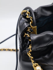 CHANEL 22 Mini Handbag with Pearl Chain - Black with Gold Hardware