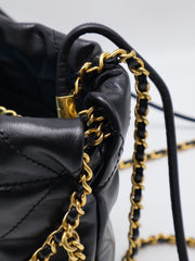 CHANEL 22 Mini Handbag with Pearl Chain - Black with Gold Hardware