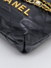 CHANEL 22 Mini Handbag with Pearl Chain - Black with Gold Hardware