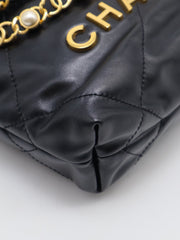 CHANEL 22 Mini Handbag with Pearl Chain - Black with Gold Hardware