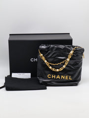 CHANEL 22 Mini Handbag with Pearl Chain - Black with Gold Hardware