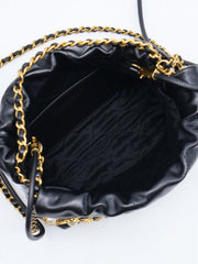 CHANEL 22 Mini Handbag with Pearl Chain - Black with Gold Hardware