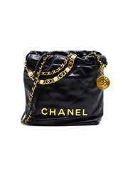 CHANEL 22 Mini Handbag with Pearl Chain - Black with Gold Hardware