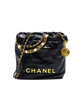 CHANEL 22 Mini Handbag with Pearl Chain - Black with Gold Hardware