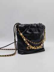 CHANEL 22 Mini Handbag with Pearl Chain - Black with Gold Hardware