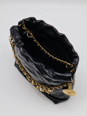 CHANEL 22 Mini Handbag with Pearl Chain - Black with Gold Hardware