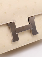 HERMES Mini Constance 19 Ostrich - Craie with Palladium Hardware [B]
