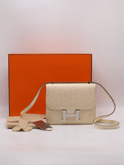 HERMES Mini Constance 19 Ostrich - Craie with Palladium Hardware [B]