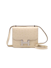 HERMES Mini Constance 19 Ostrich - Craie with Palladium Hardware [B]