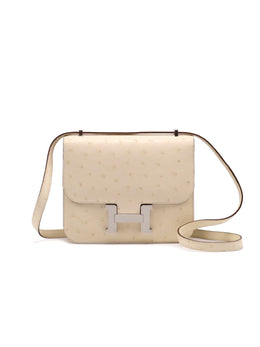 HERMES Mini Constance 19 Ostrich - Craie with Palladium Hardware [B]