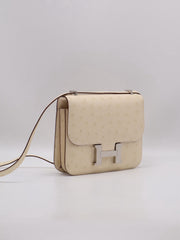 HERMES Mini Constance 19 Ostrich - Craie with Palladium Hardware [B]