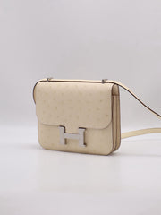 HERMES Mini Constance 19 Ostrich - Craie with Palladium Hardware [B]