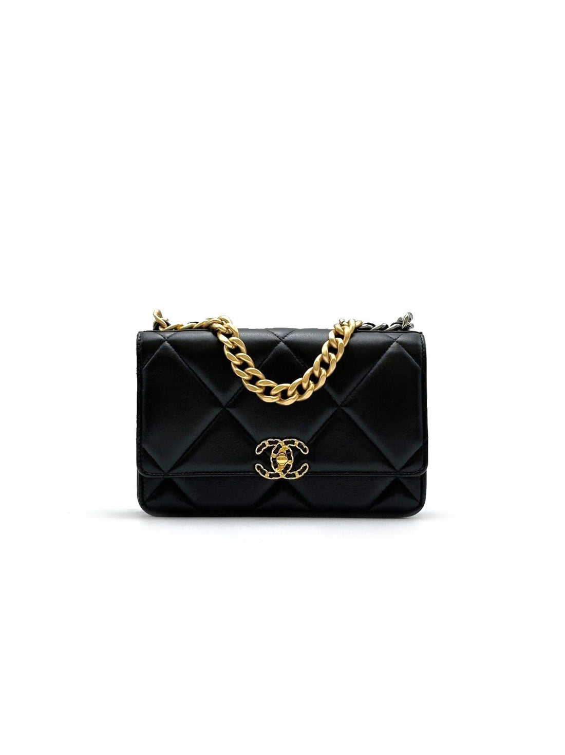 【二手商品】CHANEL 19 經典菱格紋雙色鍊WOC - 黑金