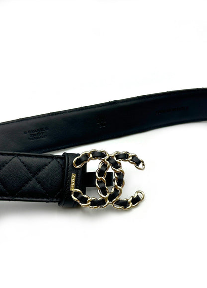 CHANEL 19 Quilted Belt - Black with Gold Tone