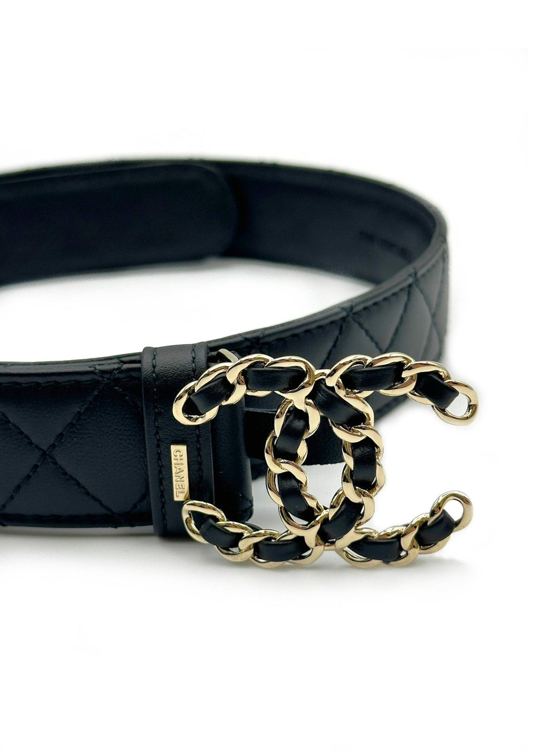 CHANEL 19 Quilted Belt - Black with Gold Tone