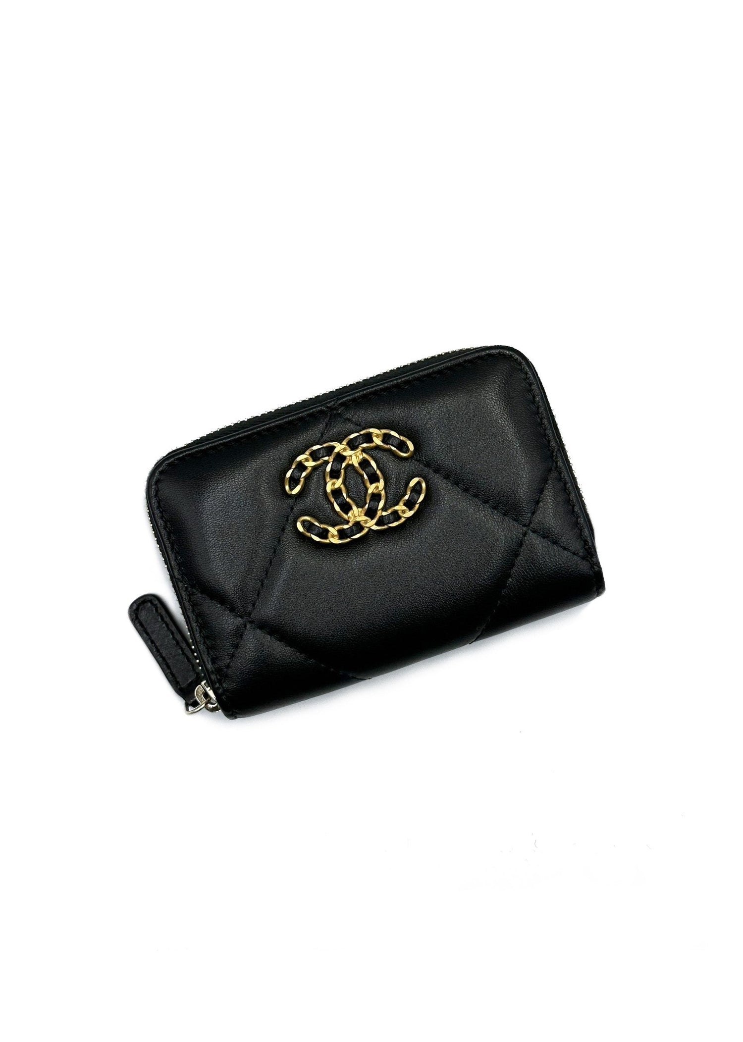 CHANEL 19 Zipped Around Coin Case - Black with Gold Hardware