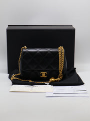 CHANEL Lambskin Heart Clasp Flap Bag 20 - Black with Gold Hardware