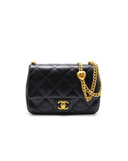 CHANEL Lambskin Heart Clasp Flap Bag 20 - Black with Gold Hardware