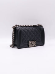 CHANEL Boy Flap Bag 20 Grained Calfskin - Black with Silver Hardware