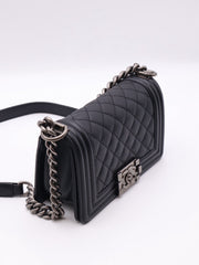 CHANEL Boy Flap Bag 20 Grained Calfskin - Black with Silver Hardware