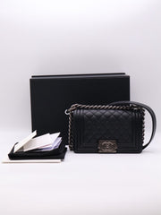 CHANEL Boy Flap Bag 20 Grained Calfskin - Black with Silver Hardware