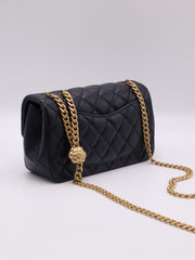CHANEL Lambskin Camellia Adjustable Flap Bag 20 - Black with Gold Hardware