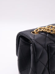 CHANEL Lambskin Camellia Adjustable Flap Bag 20 - Black with Gold Hardware
