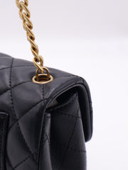 CHANEL Lambskin Camellia Adjustable Flap Bag 20 - Black with Gold Hardware