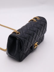 CHANEL Lambskin Camellia Adjustable Flap Bag 20 - Black with Gold Hardware
