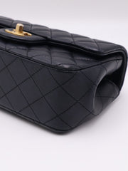 CHANEL Lambskin Camellia Adjustable Flap Bag 20 - Black with Gold Hardware