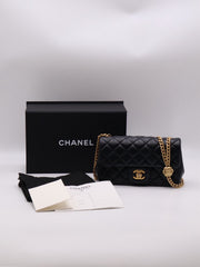 CHANEL Lambskin Camellia Adjustable Flap Bag 20 - Black with Gold Hardware