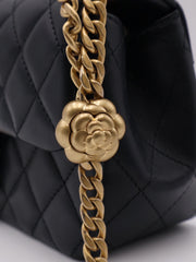 CHANEL Lambskin Camellia Adjustable Flap Bag 20 - Black with Gold Hardware