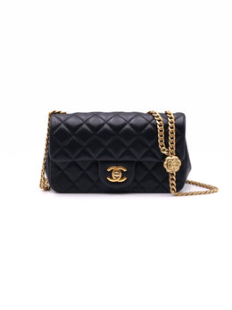 CHANEL Lambskin Camellia Adjustable Flap Bag 20 - Black with Gold Hardware