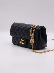 CHANEL Lambskin Camellia Adjustable Flap Bag 20 - Black with Gold Hardware