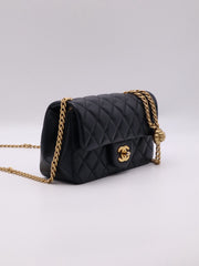CHANEL Lambskin Camellia Adjustable Flap Bag 20 - Black with Gold Hardware