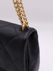 CHANEL Grained Calfskin Heart Clasp Flap Bag 20 - Black with Gold Hardware