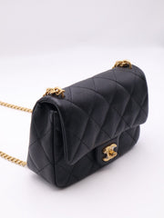 CHANEL Grained Calfskin Heart Clasp Flap Bag 20 - Black with Gold Hardware