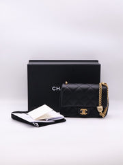 CHANEL Grained Calfskin Heart Clasp Flap Bag 20 - Black with Gold Hardware