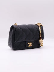 CHANEL Grained Calfskin Heart Clasp Flap Bag 20 - Black with Gold Hardware