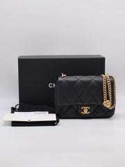 CHANEL Grained Calfskin Heart Clasp Flap Bag 20 - Black with Gold Hardware
