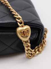 CHANEL Grained Calfskin Heart Clasp Flap Bag 20 - Black with Gold Hardware