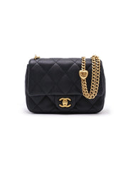 CHANEL Grained Calfskin Heart Clasp Flap Bag 20 - Black with Gold Hardware