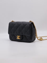CHANEL Grained Calfskin Heart Clasp Flap Bag 20 - Black with Gold Hardware