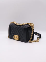 CHANEL Boy Flap Bag 20 Grained Calfskin - Black with Gold Hardware