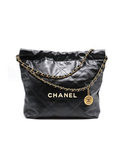 CHANEL 22 Handbag Small - Black/White Logo with Gold Hardware