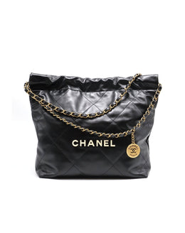 CHANEL 22 Handbag Small - Black/White Logo with Gold Hardware